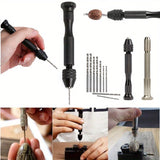Precision Rotary Hand Drill Set with 10 Golden Oxide Micro Bits