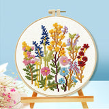 Floral Plant Printed Cross Stitch Kit — 11CT Evenweave Beginner Set | 3-Strand Thread | Wall Art Gift