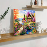 Dreamy Forest Cabin 5D Diamond Painting Kit — Full Drill European Countryside Scenery | Wall Art Gift