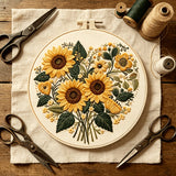 Warm Sunflower Embroidery Kit — Beginner Full Tool Set | Thread, Needle, Hoop & Pattern Included