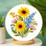 Floral Series Printed Cross Stitch Kit — Peony, Tulip & Daisy | 11CT Beginner Set | 3-Strand Thread | Home Décor Gift