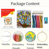 Floral Series Printed Cross Stitch Kit — Peony, Tulip & Daisy | 11CT Beginner Set | 3-Strand Thread | Home Décor Gift