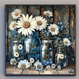 Completed floral diamond painting wall art display