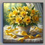 Completed floral diamond painting wall art display