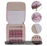 Bamboo-Shaped Aluminum Crochet Hooks, Rose Pink, Handcrafted (9pcs)