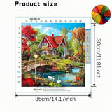 Red Villa Bridge Water Flower Landscape Cross-Stitch Kit 36x36cm