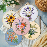 5-Piece Floral Bouquet Embroidery Hoop Kit Set