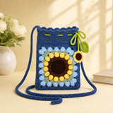 Sunflower Crochet Crossbody Bag – Blue | Beginner DIY Yarn Kit with Hook & Tutorial