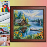 Lakeside Cottage Landscape Cross-Stitch Kit 36x36cm