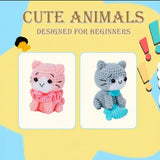 Cat Crochet Kit for Beginners – Grey, Orange, Pink & White Amigurumi Set (4pcs)