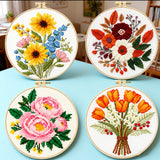 Sunflower Peony Floral Series Cross-Stitch Kit - Set of 4