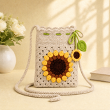 Sunflower Crochet Crossbody Bag – Light Beige | Beginner DIY Yarn Kit with Hook & Tutorial