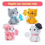 Cat Crochet Kit for Beginners – Grey, Orange, Pink & White Amigurumi Set (4pcs)