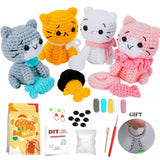 Cat Crochet Kit for Beginners – Grey, Orange, Pink & White Amigurumi Set (4pcs)