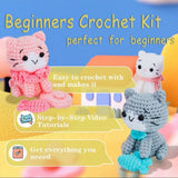Cat Crochet Kit for Beginners – Grey, Orange, Pink & White Amigurumi Set (4pcs)