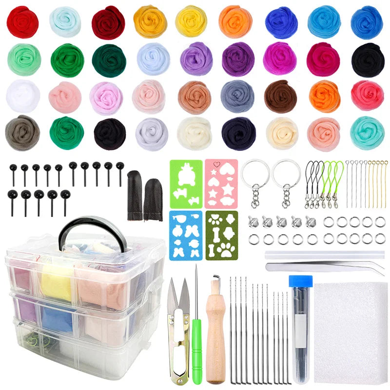 36 Colors Wool Roving Felting Needles Set With Finger Cot 3 Sizes Felting Needles Foam Pad DIY Beginner Craft Tools Kit